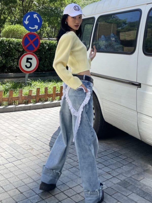 ⁦Women's Fashion Retro Distressed Wash Straight-leg Pants⁩ - الصورة ⁦3⁩