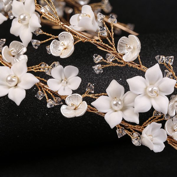 ⁦Women's Fashion Double White Ceramic Flower Crown Hair Accessories⁩ - الصورة ⁦3⁩