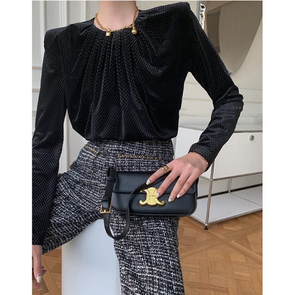 ⁦Temperament Velvet Shoulder Pads Pullover Blouse Women⁩ - الصورة ⁦2⁩