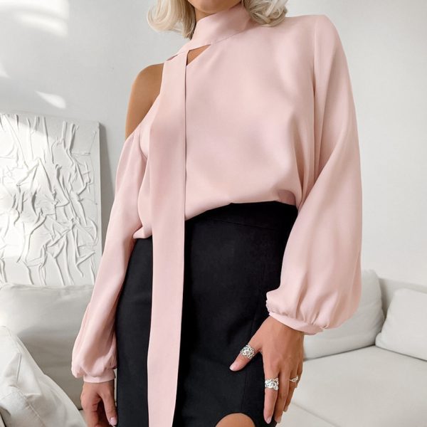 ⁦Women's Off-the-shoulder Irregular Collar Shirt⁩ - الصورة ⁦3⁩