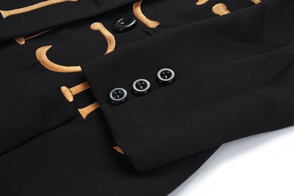 ⁦Women Black Slim-Fit Embroidered Lettering Blazer⁩ - الصورة ⁦2⁩