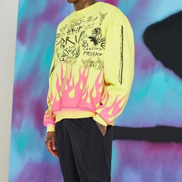 ⁦Men's Cotton Jackets With Flame Lettering⁩ - الصورة ⁦3⁩
