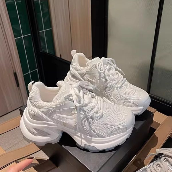 ⁦Women's Shoes Platform Mesh Surface Breathable Silver Sneaker⁩ - الصورة ⁦2⁩