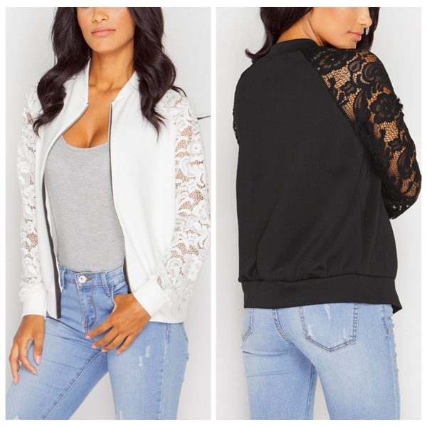 ⁦Women Bomber Jacket With Lace⁩ - الصورة ⁦5⁩