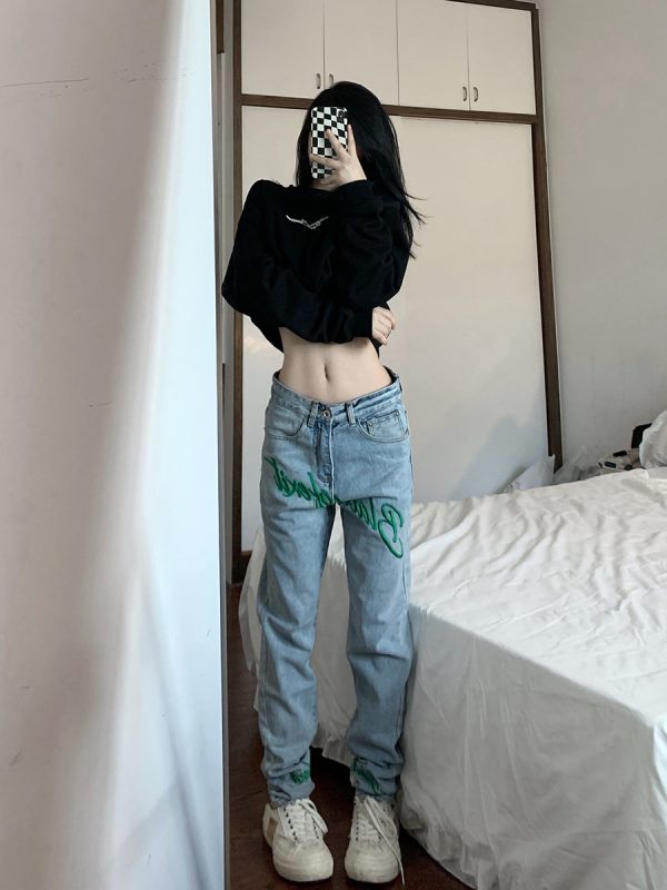 ⁦American Street Retro Embroidery Fit Skinny Jeans For Men⁩ - الصورة ⁦5⁩