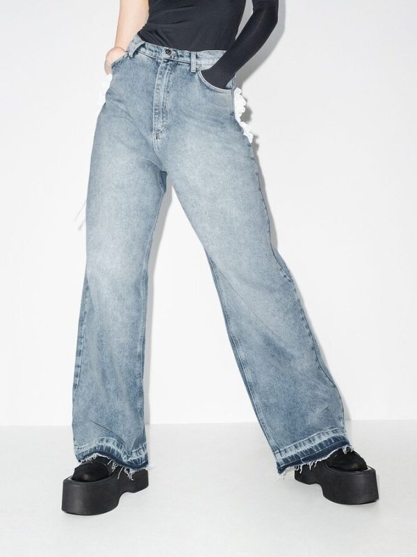 ⁦Women's Fashion Retro Distressed Wash Straight-leg Pants⁩ - الصورة ⁦5⁩